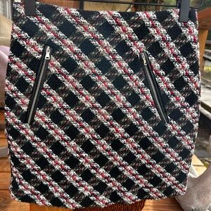 Zara Black Red White Tweed Mini Skirt Y2K Preppy